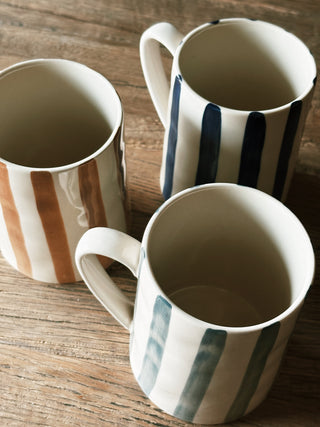 Dark Blue Stoneware Striped Mug