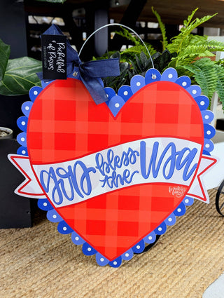 God Bless the USA Heart Door Hanger