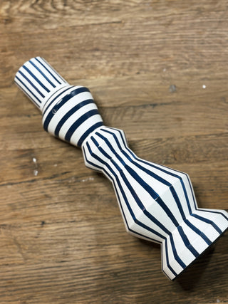 Blue and White Striped Taper Candle Holder
