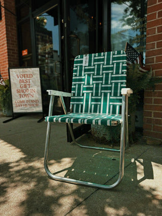 Green and White Stripe Classic Lawn Chair