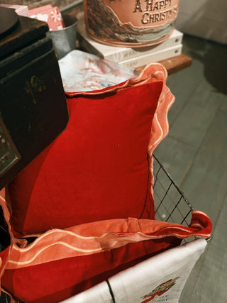 Square Velvet Pillow with Embroidery & Scalloped Flange