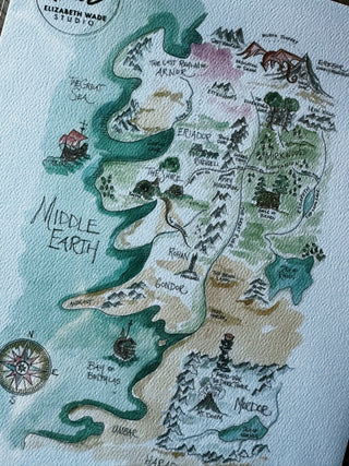 Middle Earth Watercolor Story Map Art Print: 18" x 24"