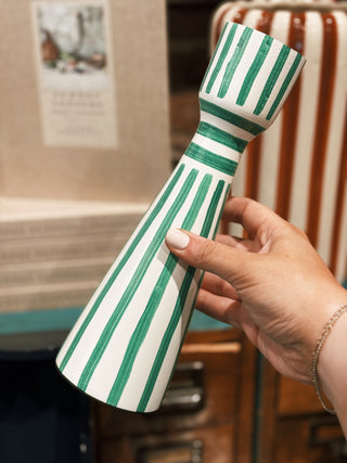 Green Striped Taper Candle Holders- Large