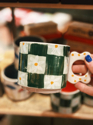 Stoneware Mug w/ Polka Dot Flower Handle