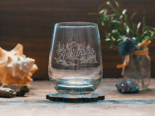Arkansas State Stemless Wine Glass