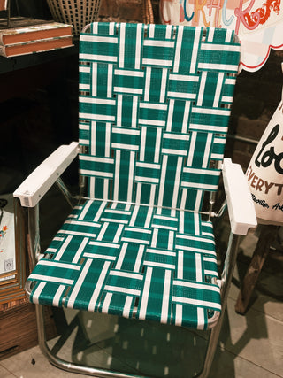 Green and White Stripe Classic Lawn Chair