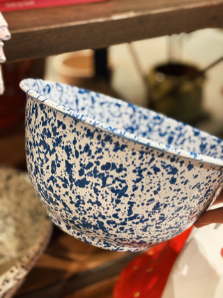 Blue Splatter Enamelware Salad Bowl