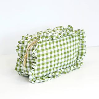 Gingham Ruffle Zipper Bag: Yellow
