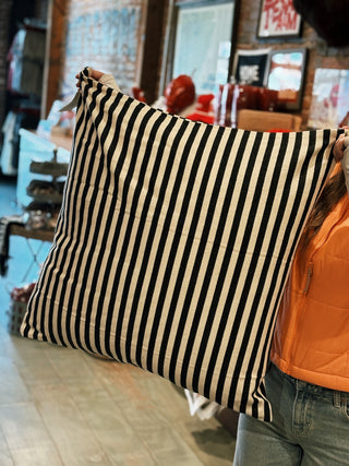 Woven Cotton Striped Pillow- Black & White