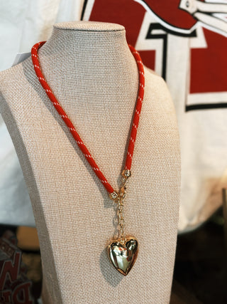 Red Cord Necklace: Heart Pendant