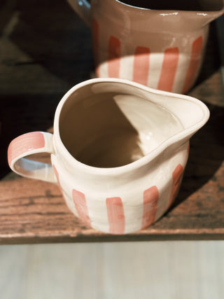 Pink Striped Stoneware Pitcher