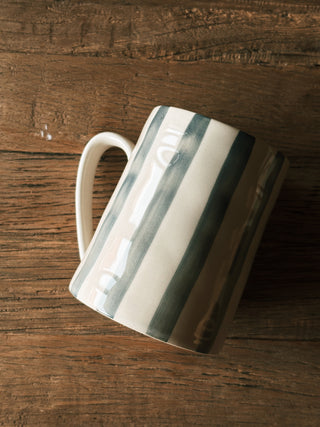 Light Blue Stoneware Striped Mug