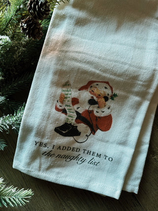 Added to the Naughty List Vintage Retro Christmas Tea Towel