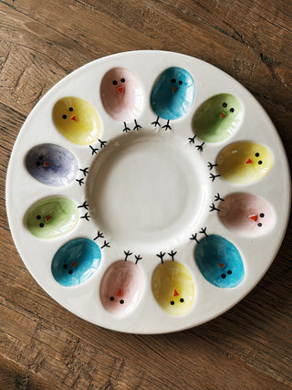 Easter Chick Ceramic Deviled Egg Plate