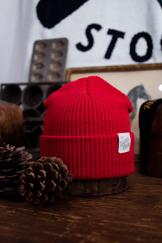 Upstate Stock - Cherry Red Upcycled Cotton Watchcap: One Size