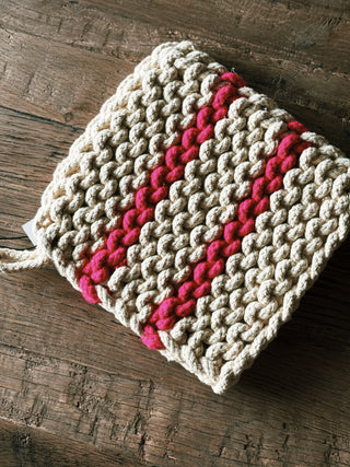 Tan and Pink Crocheted Pot Holder