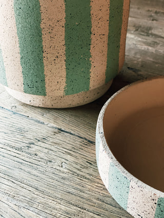 Green Striped Clay Planters