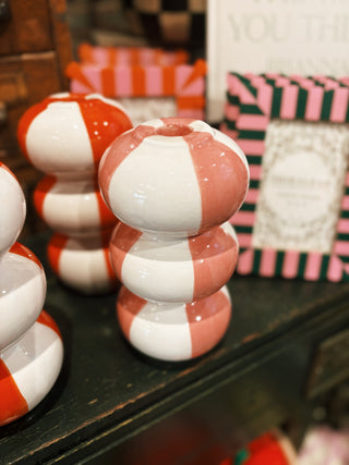 Ceramic Striped Taper Candle Holders (PICK-UP ONLY)