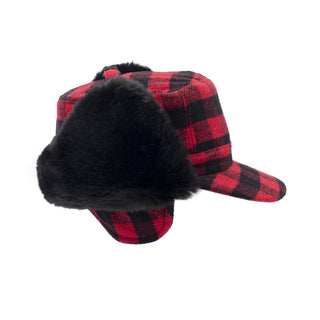 Men's Shearling Fudd Hat: Red Plaid/Black
