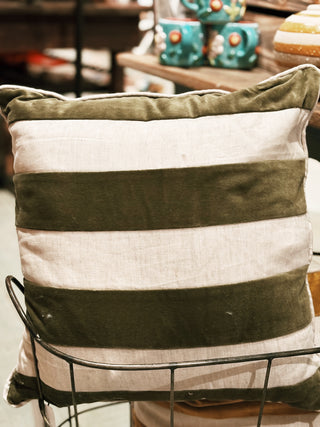 Velvet Linen Stripe Pillow: DARK GREEN