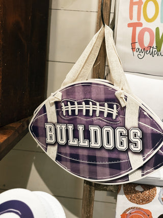 Bulldogs Purple Gingham Football Door Hanger