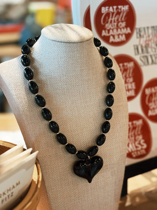 Roxie Black Beaded Necklace w/ Heart Charm