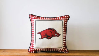 Arkansas Gingham Mascot Piped Pillow
