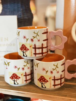 Stoneware Mug w/ Pink Flower Handle
