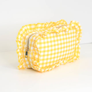 Gingham Ruffle Zipper Bag: Yellow