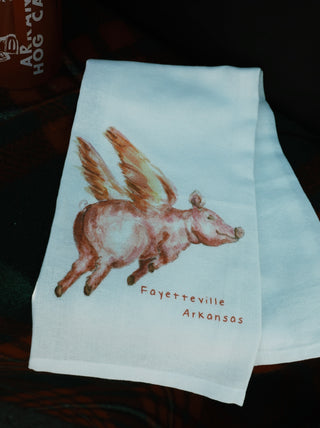 Fayetteville, AR Flying Pig Tea Towel