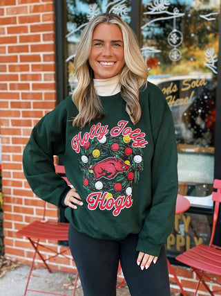 Holly Jolly Hogs Sweatshirt- Green