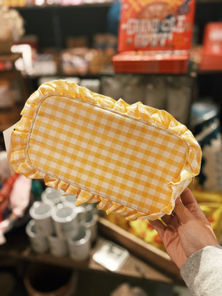 Gingham Ruffle Zipper Bag: Yellow