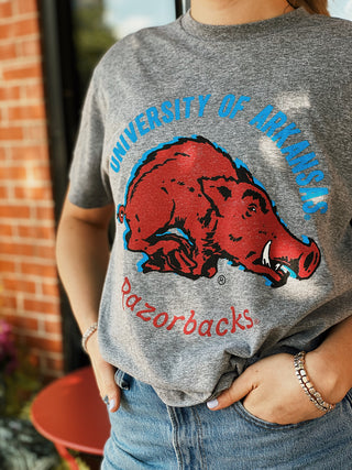 Razorbacks 1970's Shadow Vault Tee- Grey