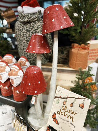 Metal & Paper Mache Mushrooms with Base, Distressed Finish (PICK-UP ONLY)