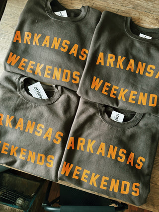 Arkansas Weekends Sweatshirt- Brown