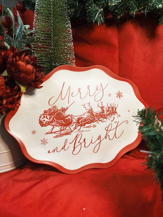 Red Vintage Merry Christmas Bamboo Tray
