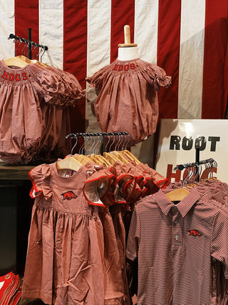 Arkansas Razorbacks Smocked Red Gingham Girls Bubble