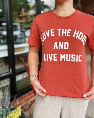 I Love The Hogs And Live Music Tee- Red