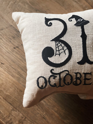 October 31 Embroidered Pillow