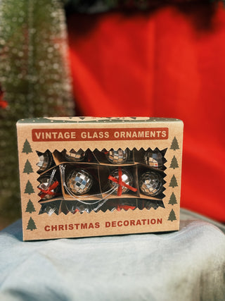 Mini Mirror Ball Ornaments with Bow- Boxed Set of 12