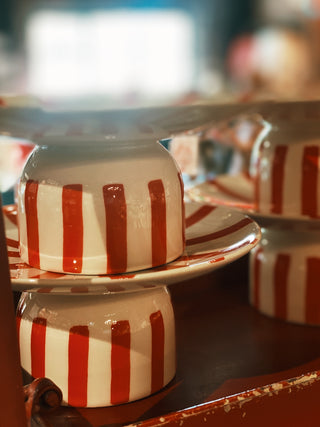 Red Stripe Stoneware Pedestal