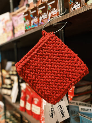 Crochet Trivet Red Cotton