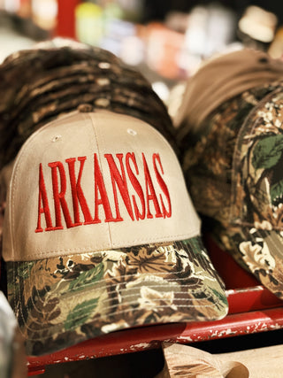 Arkansas Camo & Khaki Vintage Embroidered Hat