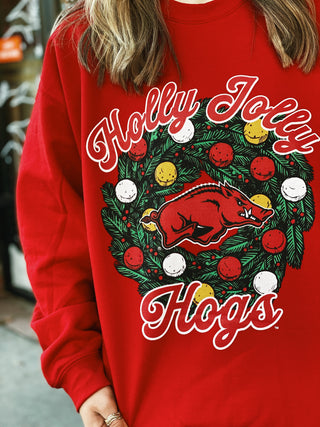 Holly Jolly Hogs Sweatshirt- Red