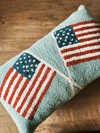 Double American Flags Hook Pillow