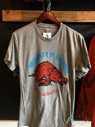 Razorbacks 1970's Shadow Vault Tee- Grey