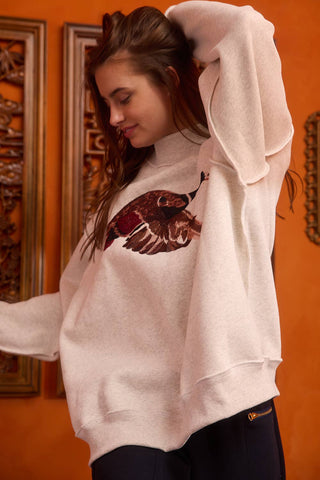 BUCKETLIST INC - IT2594E-MALLARD | 'MALLARD' Embroidered Mock-Neck Sweatshirt: ASH GREY / S/M-L/XL (3-3)