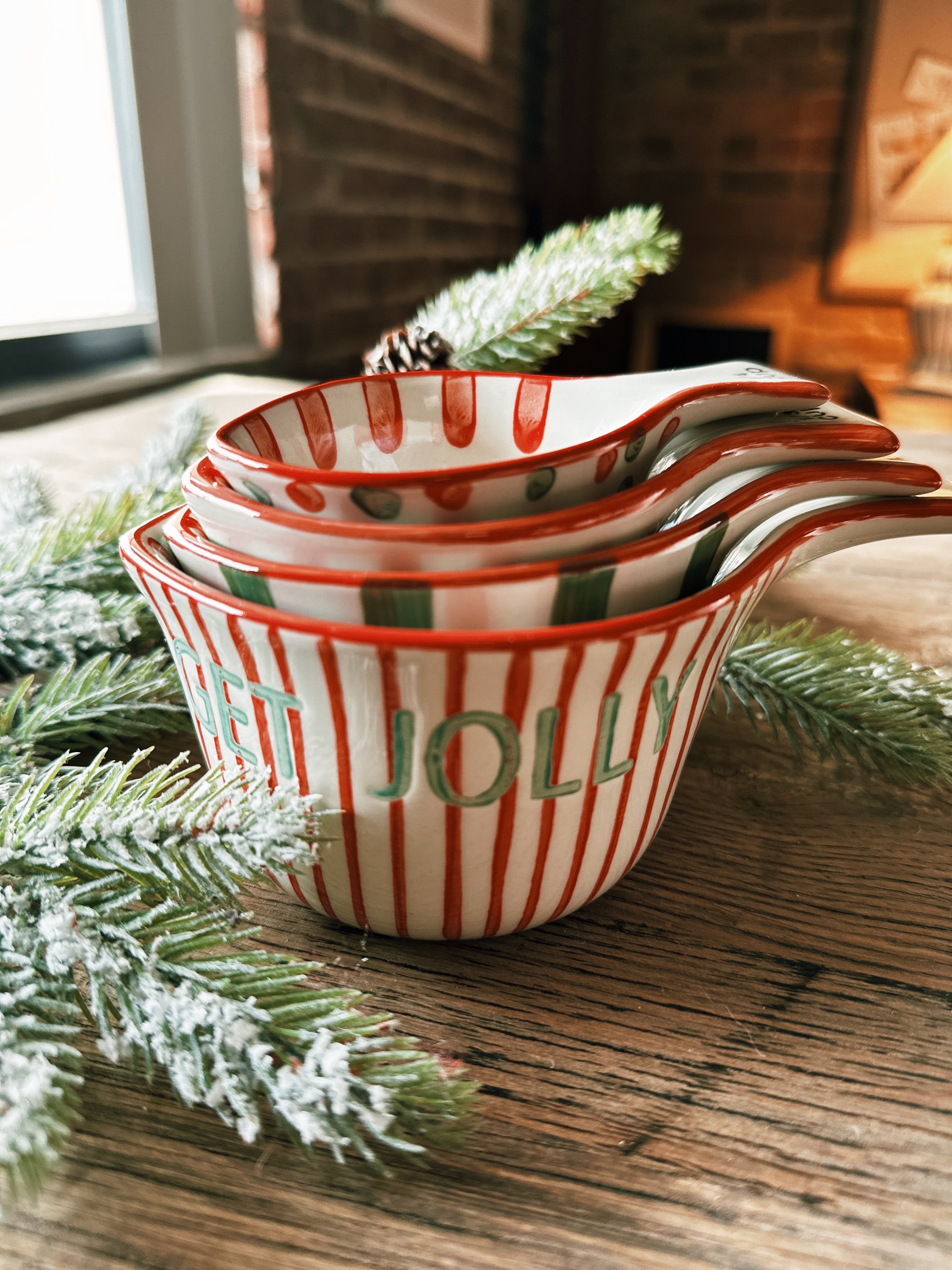 Hand-Painted Holiday Stoneware Measuring Cups w/ Patterns - Knotty