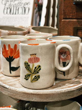 Hand Painted Flower Espresso Mug- Red