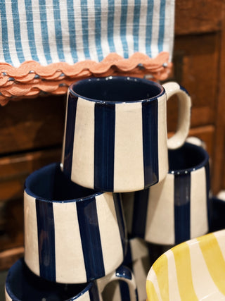 Ceramic Stripe Coffee cup- Dark Blue